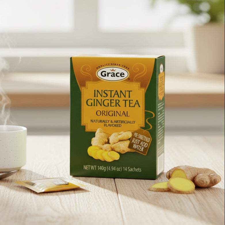 Box of Grace Instant Ginger Tea on a white background