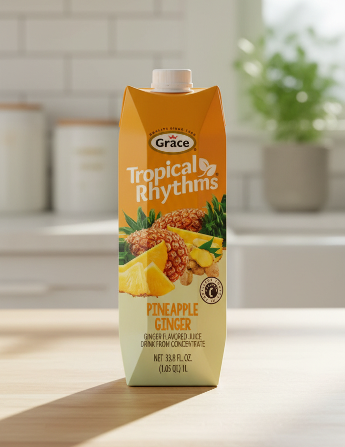 Grace Tropical Rhythms Pineapple Ginger juice box on a white background