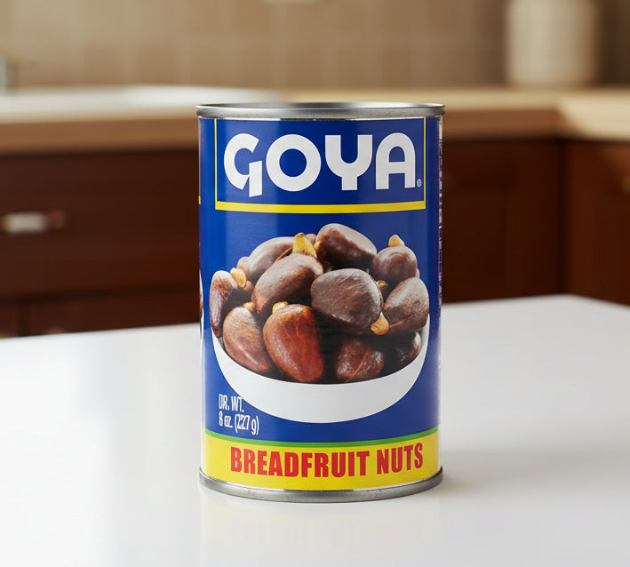 Can of Goya Breadfruit Nuts on a white background