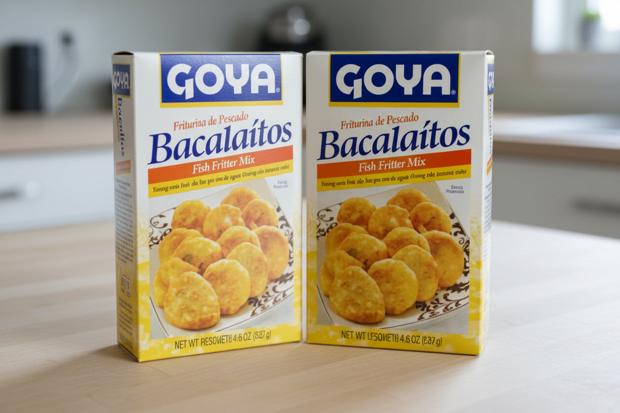 Goya Bacalaitos fish croquettes packaging on a white background