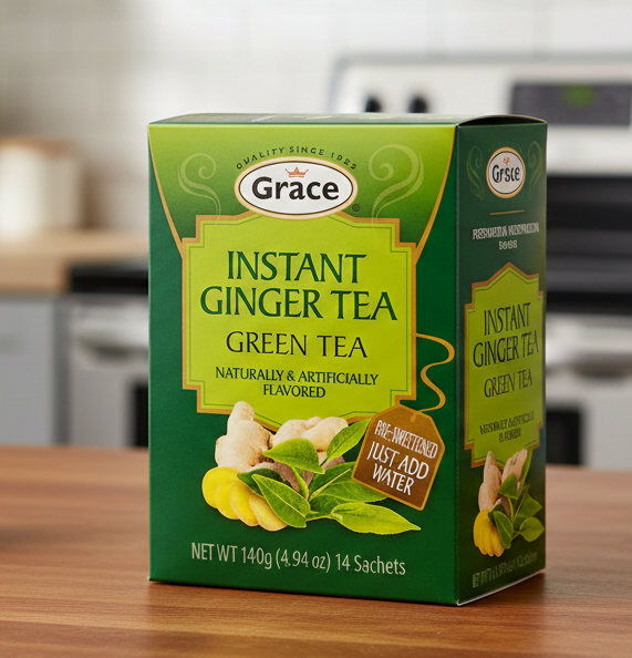 Box of Grace Instant Ginger Tea Green Tea on a white background