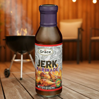 Bottle of Grace Jamaican Style Jerk Marinade on a white background