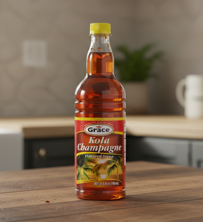Bottle of Grace Kola Champagne syrup on a white background