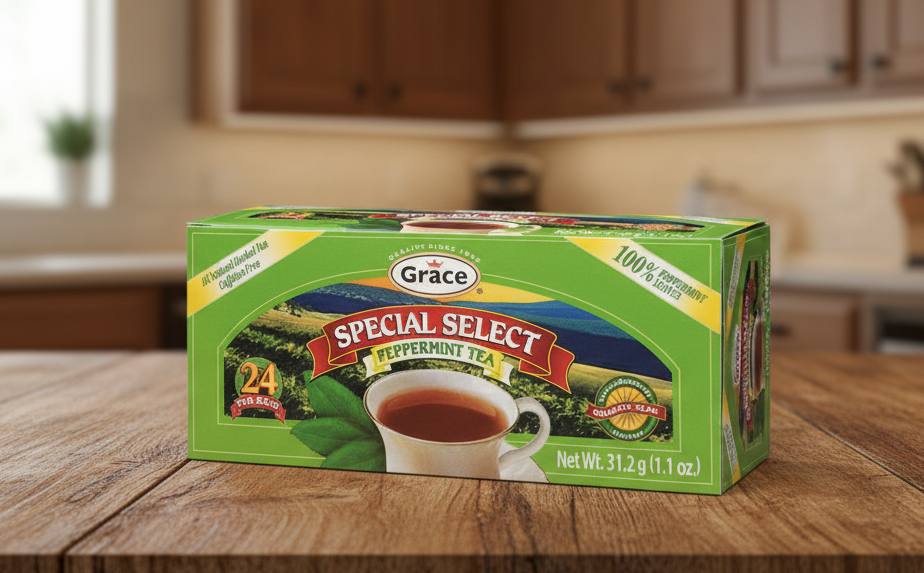 Box of Grace Special Select Peppermint Tea on a white background