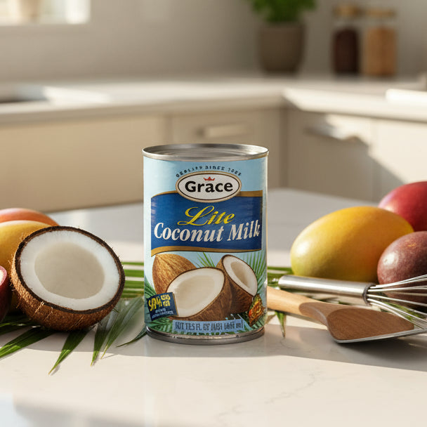 Can of Grace Lite Coconut Milk on a white background