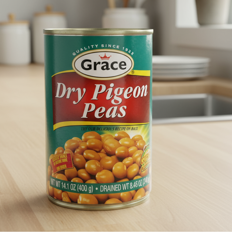 Can of Grace Dry Pigeon Peas on a white background