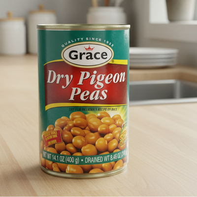 Can of Grace Dry Pigeon Peas on a white background
