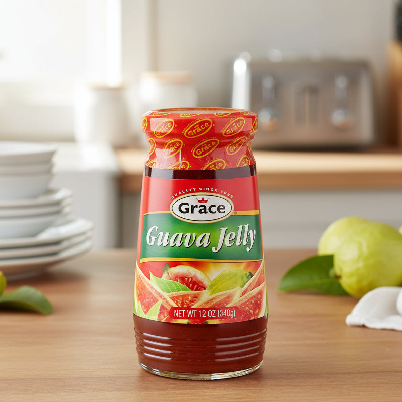 Jar of Grace Guava Jelly on a white background
