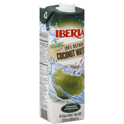 Carton of Iberia Organic Coconut Water on a white background
