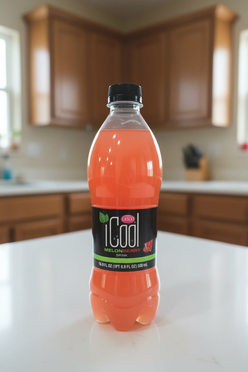 Fruit punch drinks in bottles on a shelf