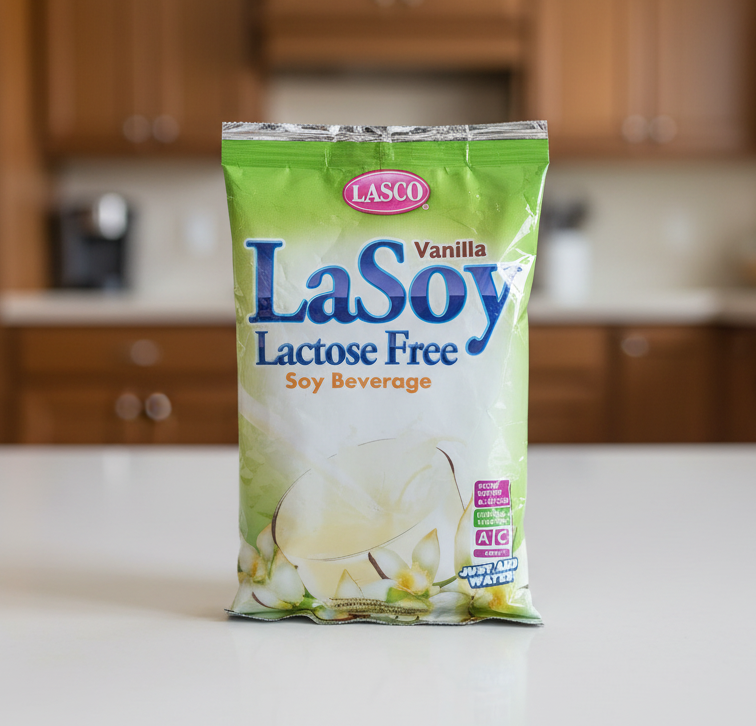 Package of Lasco Vanilla LaSoy Lactose Free Soy Beverage on a white background