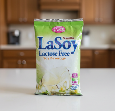 Package of Lasco Vanilla LaSoy Lactose Free Soy Beverage on a white background