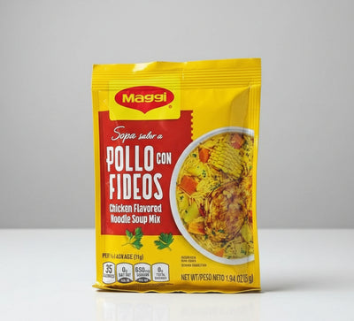 Maggi Chicken Flavored Noodle Soup Mix packaging on a white background