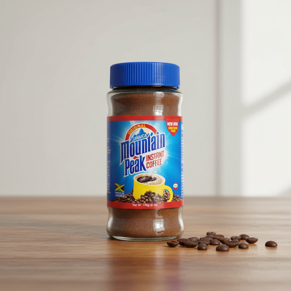 Mountain Peak instant coffee jar on a white background