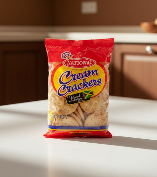 Bag of National Cream Crackers with red packaging on a white background