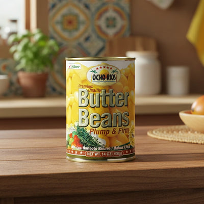 Can of Ocho Rios Butter Beans on a white background