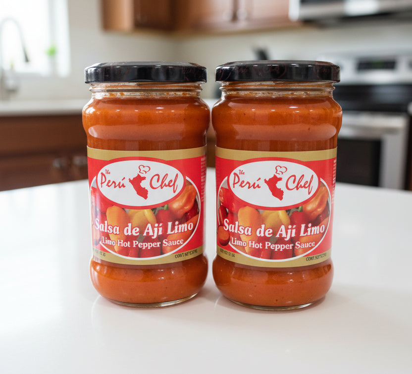Two jars of Perón Clón hot pepper sauce on a store shelf with a price tag.