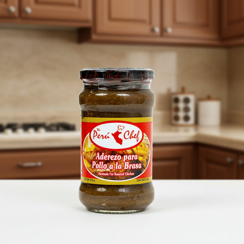 Jar of Peré Chef Aderezo para Pollo a la Brasa on a white background