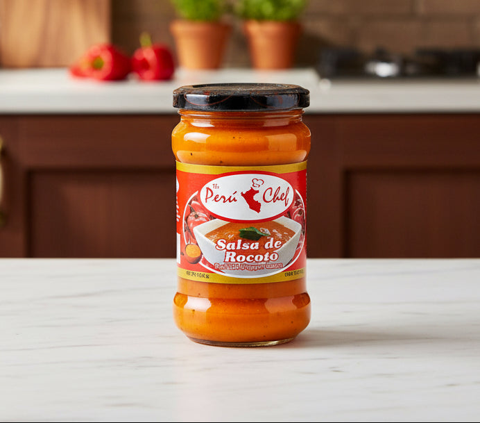 Jar of Peró Chef Salsa de Rocoto on a white background