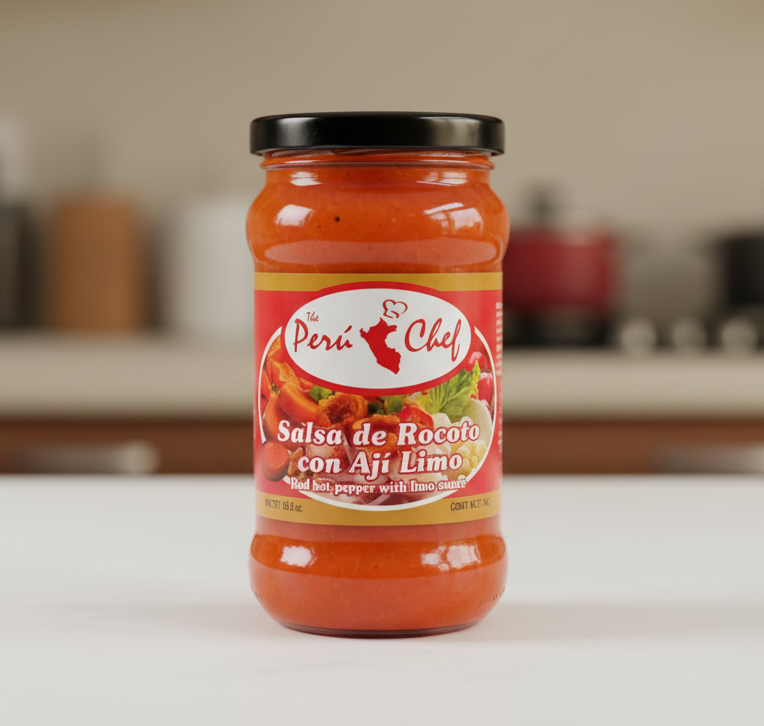 Jar of Peró Chef salsa with a white background