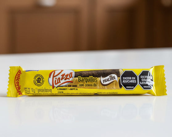 Yellow candy bar package with branding on a white background