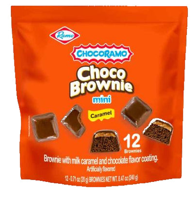  Chocoramo Choco Brownie mini Caramel brownies with product images and text.