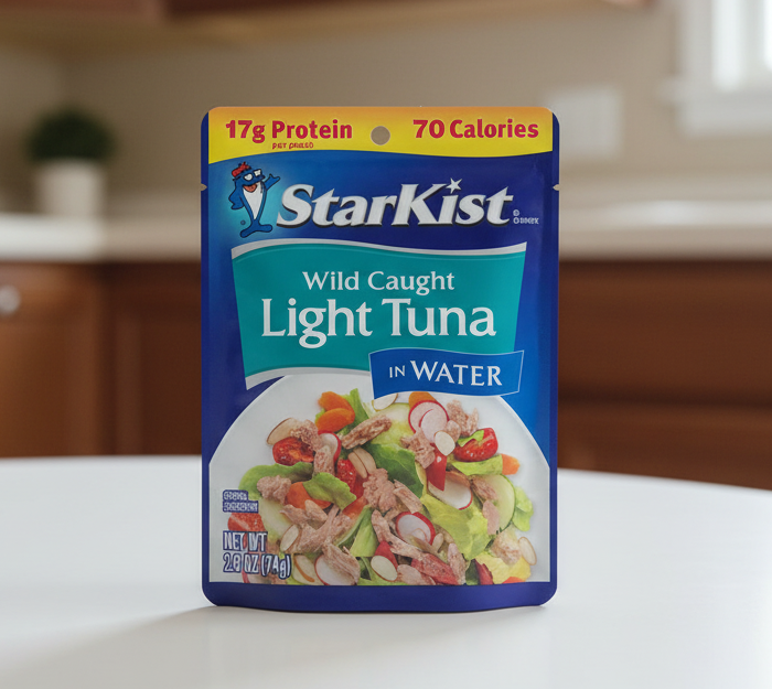 StarKist Wild Caught Light Tuna in Water pouch on a white background