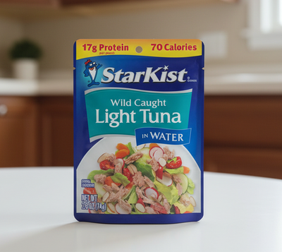 StarKist Wild Caught Light Tuna in Water pouch on a white background