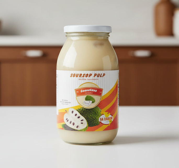 Jar of sourdough pulp with a colorful label on a white background