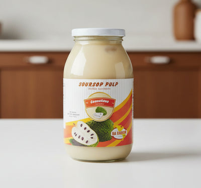 Jar of sourdough pulp with a colorful label on a white background