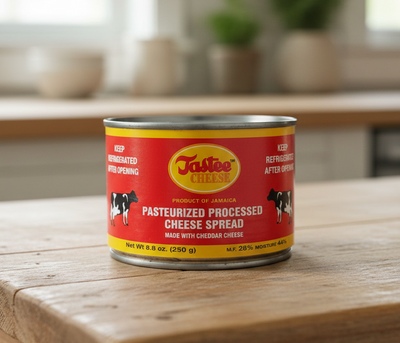 Tastee Cheese can on a white background