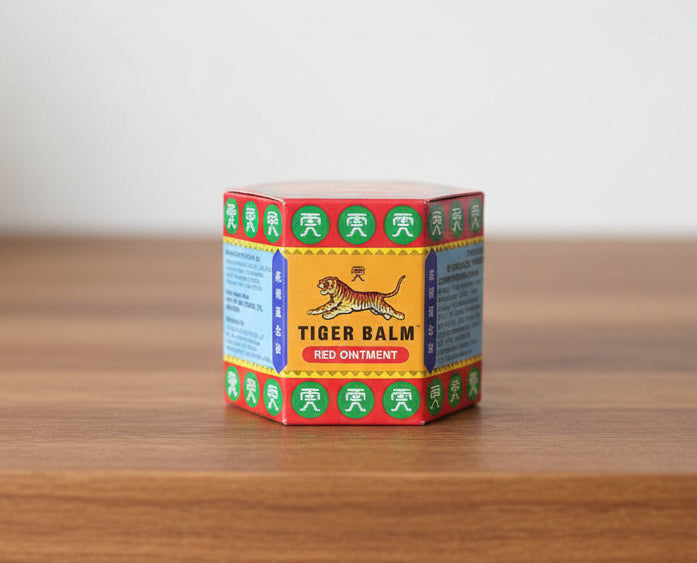 Stack of Tiger Balm red boxes