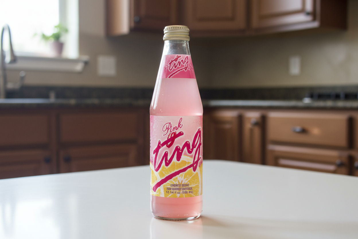 Bottle of Pink Ting on a white background