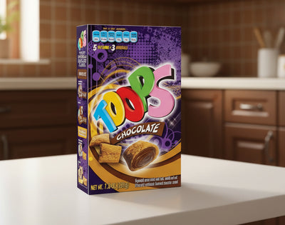 Box of Topsy Turvy chocolate cookies with colorful packaging