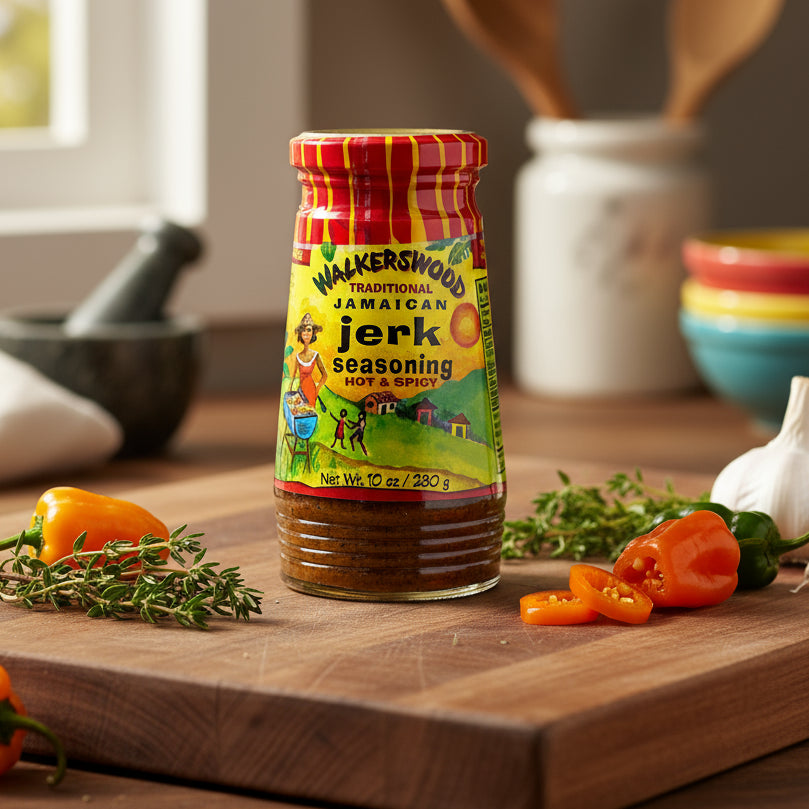 Walkerswood Traditional Jamaican jerk seasoning bottle on a white background