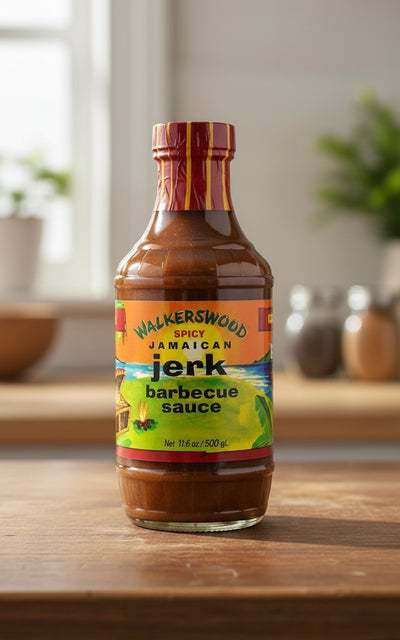 Walker'swood Spicy Jamaican Jerk barbecue sauce bottle on a white background