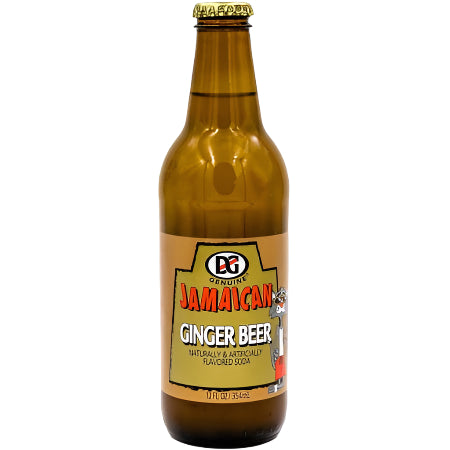 Bottle of Jamaican Ginger Beer with a label on a white background