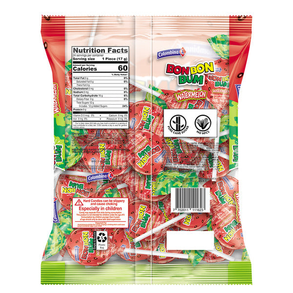 Colombina Watermelon Bubblegum Lollipops 24ct