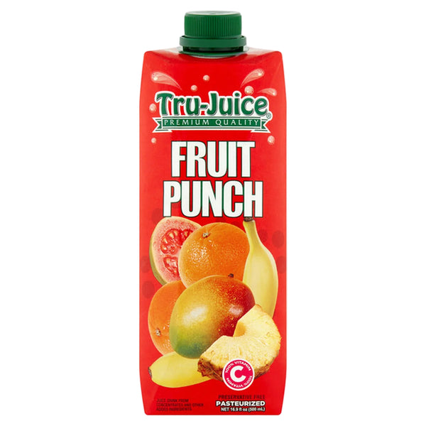 Tiru Juice Fruit Punch carton with fruits on a white background