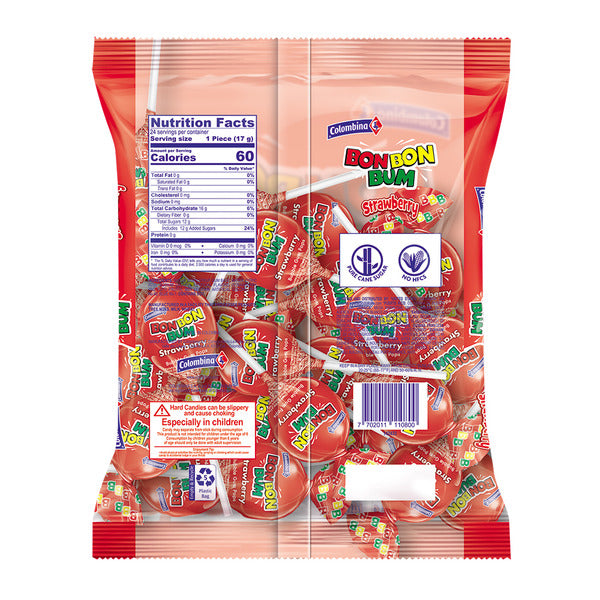 Colombina Strawberry Bubblegum Lollipops 24ct