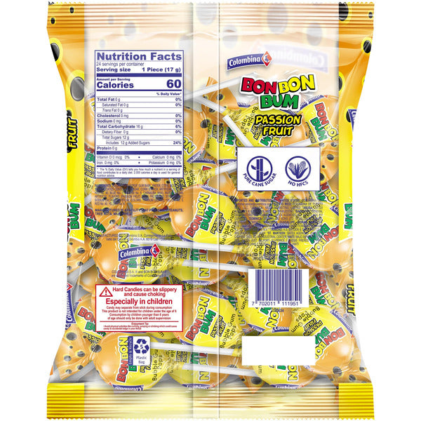 Colombina Passion Fruit Bubblegum Lollipops 24ct