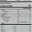 Nutrition facts label for a product with serving size, calories, and nutritional content.