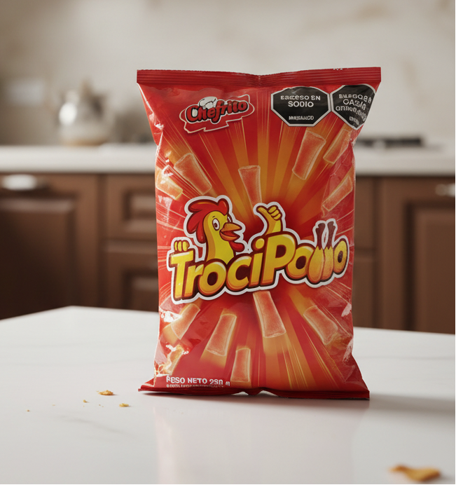 Red package of TrociPollo with chicken logo on a white background