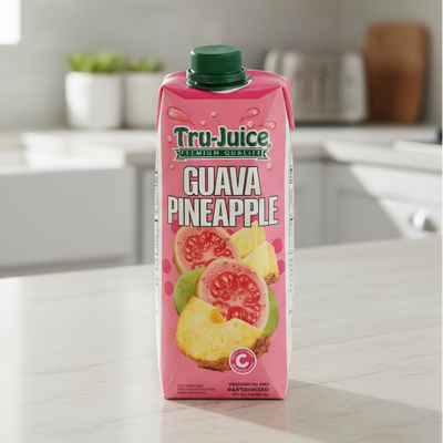 Tru-Juice Guava Pineapple juice box on a white background