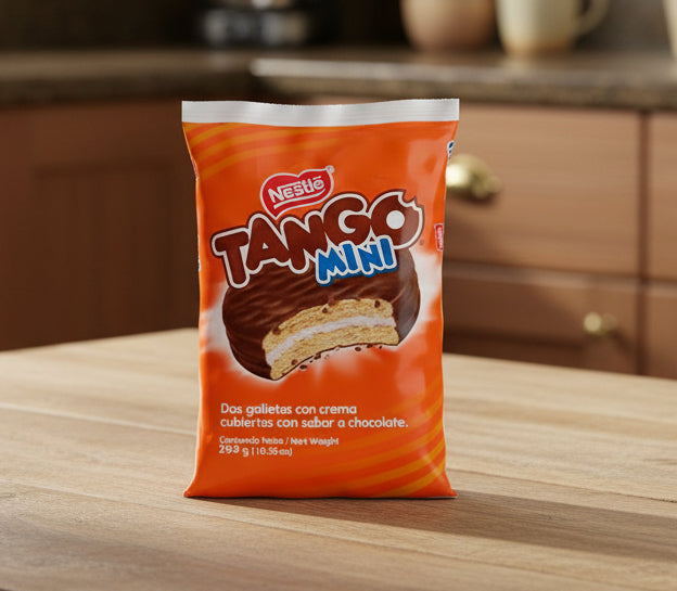 Nestle Tango Mini chocolate wafer packet on a white background
