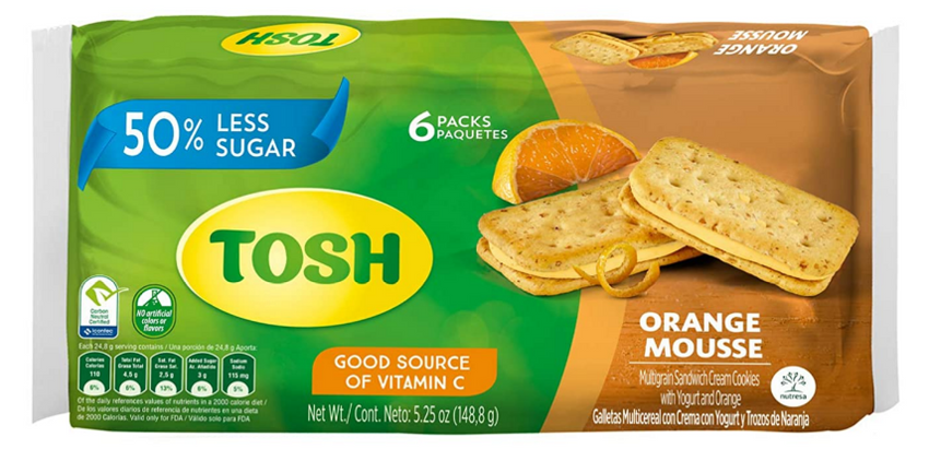 tosh galletas naranja - sandwich orange cream cookies 6ct